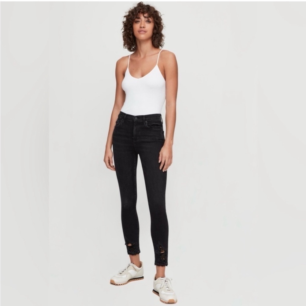 AGOLDE Sophie Black Chewed Hem Skinny Jean - Size 24